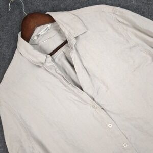 Zara Womens Medium Beige 100% Linen Button Down Shirt 3/4 Sleeve Relaxed Fit